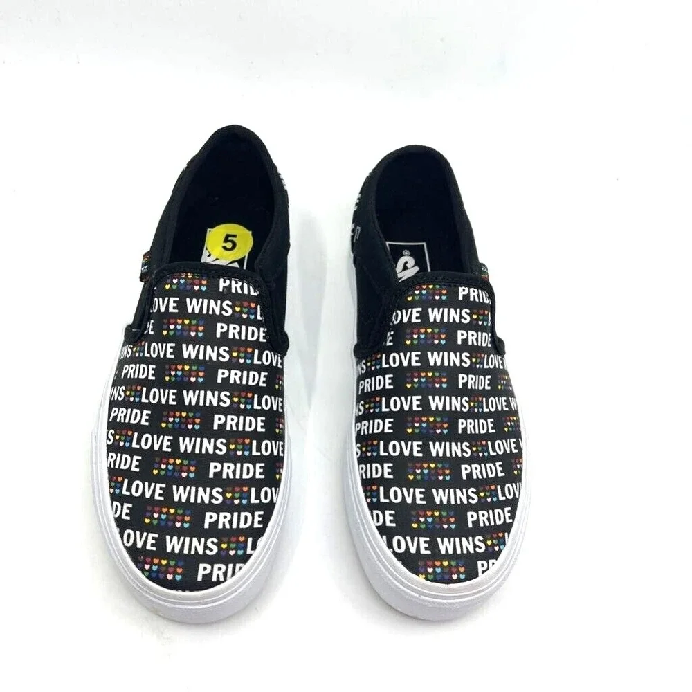Vans Womens Asher Pride Slip On Shoes‎ Black Multicolor Love Wins Canvas 5 New